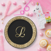 モノグラムL金ゴールドスクリプト ペーパープレート (パーティー)