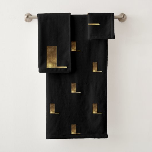 モノグラムL黒および金ゴールドはエレガントなタイポグラフィを見ます バスタオルセット (インサイチュ)