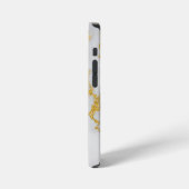 モノグラムMエレガントホワイト&金ゴールド大理石パターン iPhoneケース (左側面)