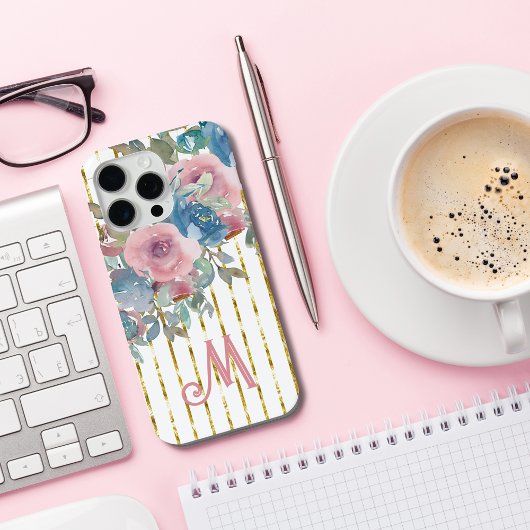 モノグラムMグラム金ゴールドストライプピンクアクアバラ Case-Mate iPhoneケース