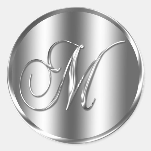 モノグラムMシルバーカラー結婚式招待状 ラウンドシール (正面)