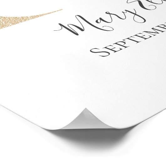 モノグラムMピンクホワイトフローラ金ゴールド文字子供部屋 ポスター (角)