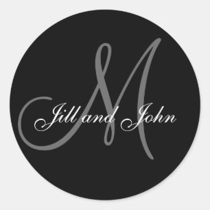 モノグラムM結婚の新郎新婦の日付シール ラウンドシール