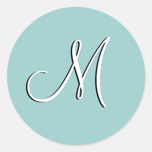 モノグラムM結婚式招待状ブルー ラウンドシール (正面)