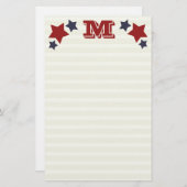 モノグラムM/イニシャルM星&ひな形ストライプ 便箋 (正面/裏面)