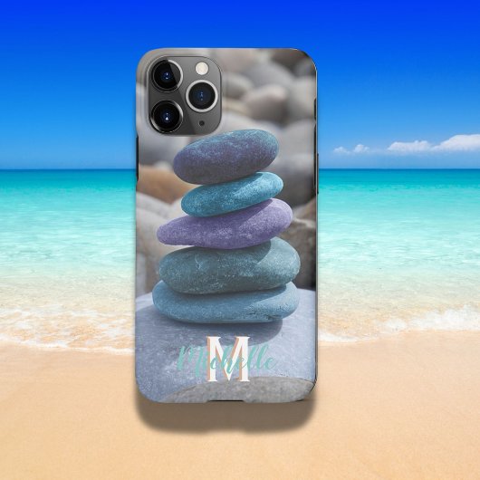 モノグラムM ビーチ小石 岩 石 蓝 紫 iPhoneケース