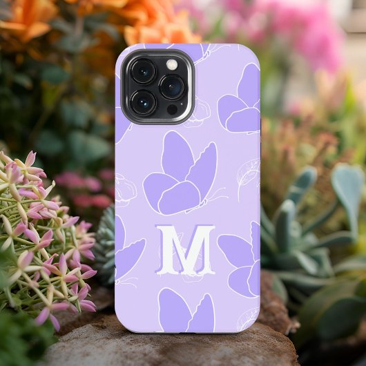 モノグラムM モダン ブルーライラック蝶模様 iPhoneケース