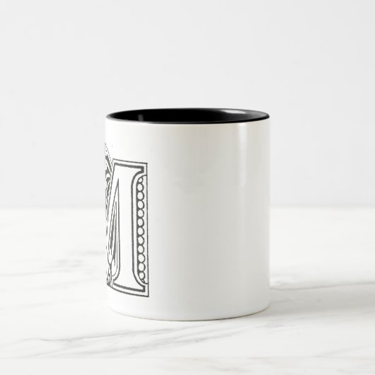 モノグラムM、文字M、アルファベットM、白黒 ツートーンマグカップ (中央)