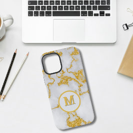 モノグラムM 高級感のある白と金の大理石模様 iPhone 12 MINIケース