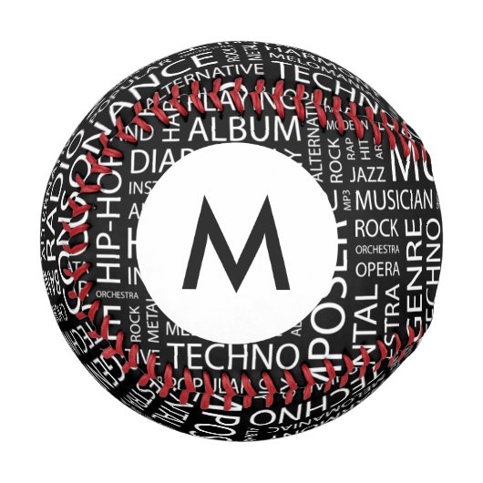 モノグラムMUSICパターンワードクラウド 野球ボール (正面左)