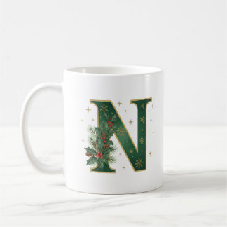 モノグラムNのクリスマスホリデー コーヒーマグカップ