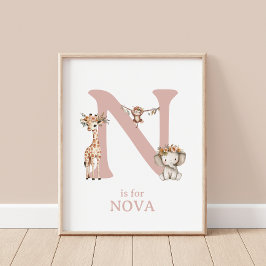 モノグラムNボホジャングルサファリアニマル子供部屋ウォール ポスター