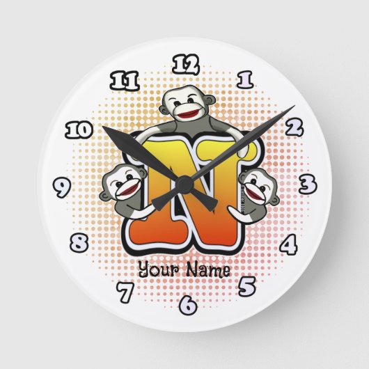 モノグラムN靴下モンキークロック ラウンド壁時計 (正面)