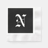 モノグラムN、古い英語フォント、 縁ありカクテルナプキン (正面)