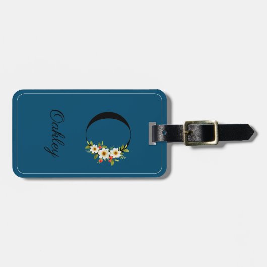 モノグラムOコバルト水カラー花ラゲージタグ ラゲッジタグ (正面横)