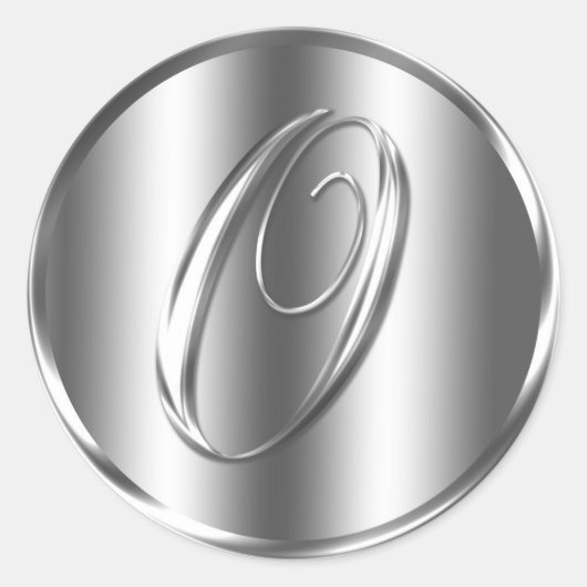 モノグラムOシルバーカラー結婚式招待状ホリデイ ラウンドシール (正面)