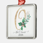 モノグラムO金ゴールドグリッタークリスマスホリーリーフ メタルオーナメント (左)