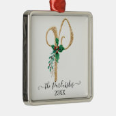 モノグラムPグリッター金ゴールドクリスマスホリーリーフ メタルオーナメント (右)