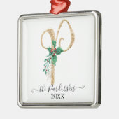 モノグラムPグリッター金ゴールドクリスマスホリーリーフ メタルオーナメント (左)