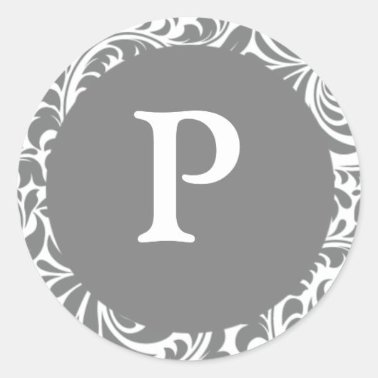 モノグラムPグレーグレーカスタマイズ可能な招待状シールスティ ラウンドシール (正面)