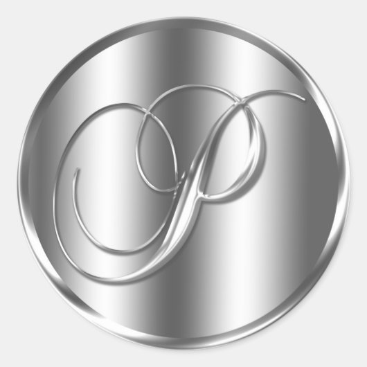 モノグラムPシルバーカラー結婚式招待状ホリデイ ラウンドシール (正面)