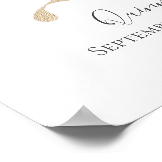 モノグラムQピンクホワイトフローラ金ゴールド文字子供部屋 ポスター (角)