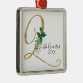 モノグラムQ金ゴールドグリッタークリスマスホリーリーフ メタルオーナメント (右)