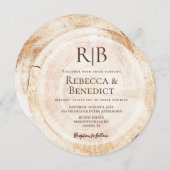 モノグラムQRコードウェブサイト素朴バーク結婚ズ 招待状 (正面/裏面)