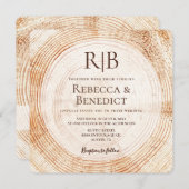 モノグラムQRコードウェブサイト素朴バーク結婚ズ 招待状 (正面/裏面)