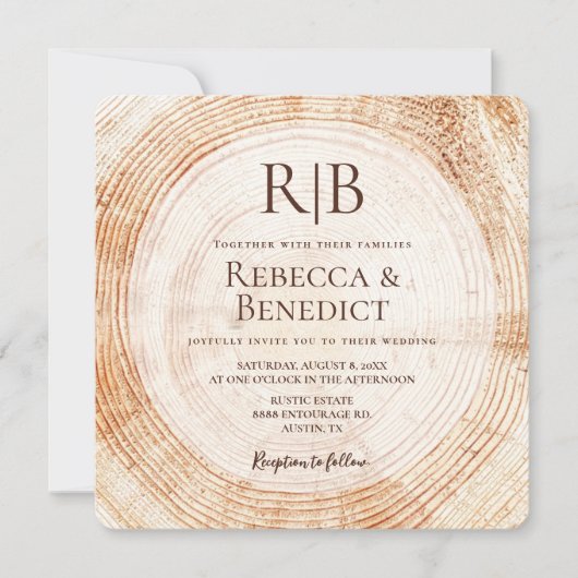 モノグラムQRコードウェブサイト素朴バーク結婚ズ 招待状 (正面)