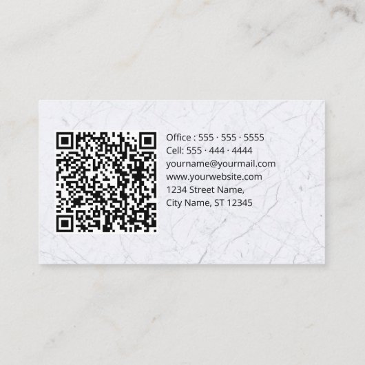 モノグラムQRコードエレガントバラグレー大理石 名刺 (裏面)