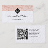 モノグラムQRコードエレガントバラグレー大理石 名刺 (正面/裏面)