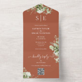 モノグラムQRコードグリーナリーテラコッタ結婚ズ オールインワン招待状 (内側)