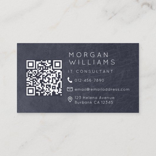 モノグラムQRコードブルーレザー 名刺 (裏面)