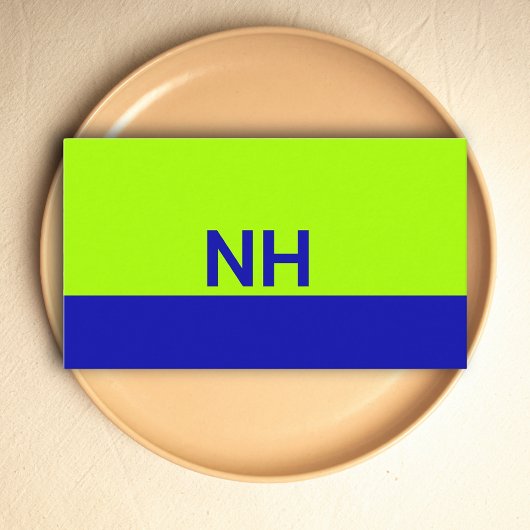 モノグラムQRコードブルー電気ライムミニマル 名刺