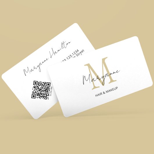 モノグラムQRコードホワイト金ゴールド 名刺