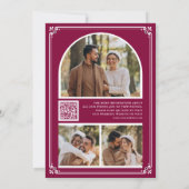 モノグラムQRコード写真コラージュ マゼンタ 結婚式 セーブザデート (裏面)