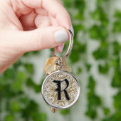 モノグラム'R'の金ゴールド- Keychain キーホルダー (手)