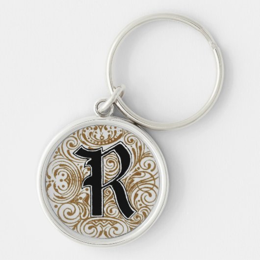 モノグラム'R'の金ゴールド- Keychain キーホルダー (正面)