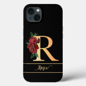 モノグラムRゴールデン名前をカスタムするレッドローゼブラック Case-Mate iPhoneケース (裏面)