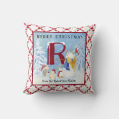 モノグラムRスノーウィー雪だるまエンジェルヘッジホッグウサギ クッション (正面)