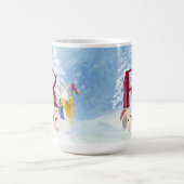 モノグラムRスノーウッドランド動物の雪だるま木 コーヒーマグカップ (中央)