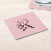 モノグラムRピンクローズコースターセット スクエアペーパーコースター (アングル)