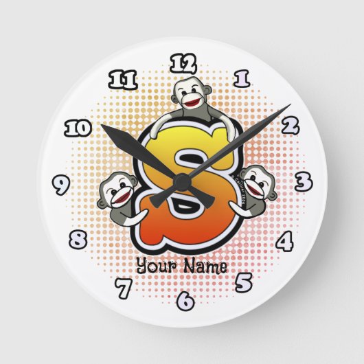 モノグラムSソックモンキークロック ラウンド壁時計 (正面)