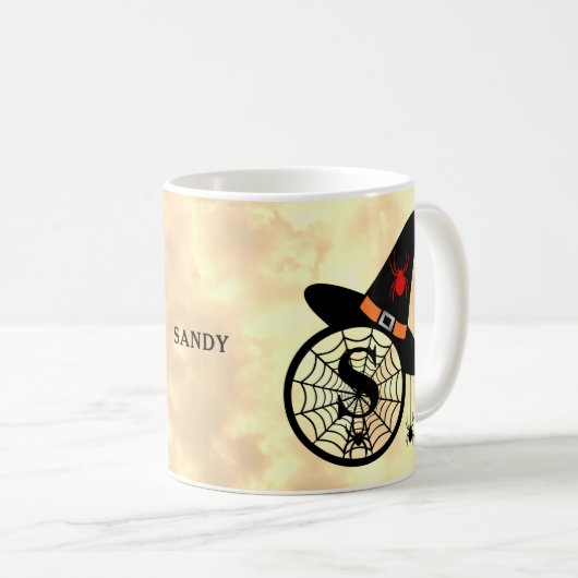 モノグラムSハロウィーンスカイウィッチスパイダーズ名 コーヒーマグカップ (正面右)