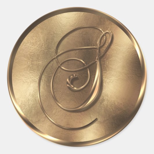 モノグラムSブロンズ結婚式招待状ホリデイ ラウンドシール (正面)