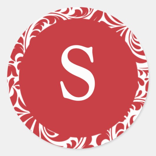 モノグラムS赤い白カスタマイズ可能結婚なモノグラム ラウンドシール (正面)