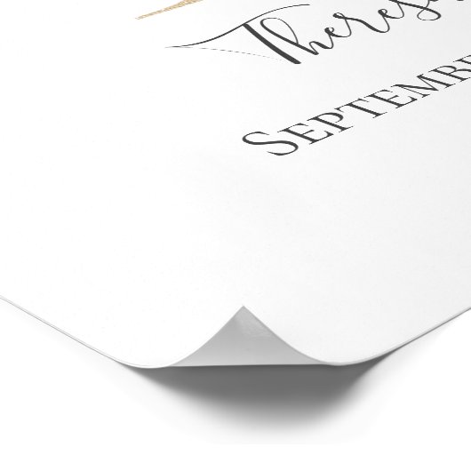 モノグラムTピンクホワイトフローラ金ゴールド文字子供部屋 ポスター (角)