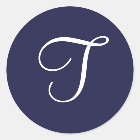 モノグラムT、ネイビーブルーの白、 ラウンドシール (正面)