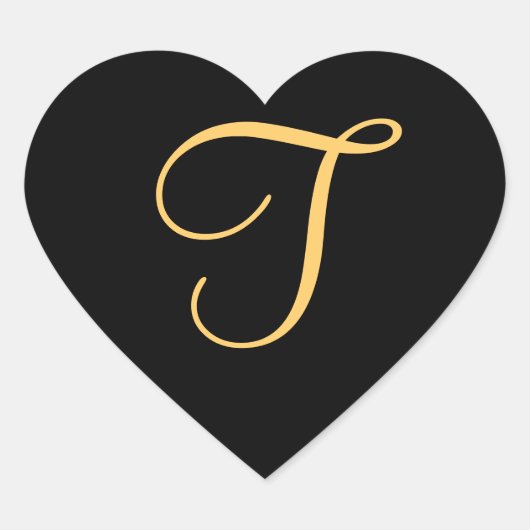 モノグラムT、金ゴールドカラーイニシャルT、ブラック、 ハートシール (正面)